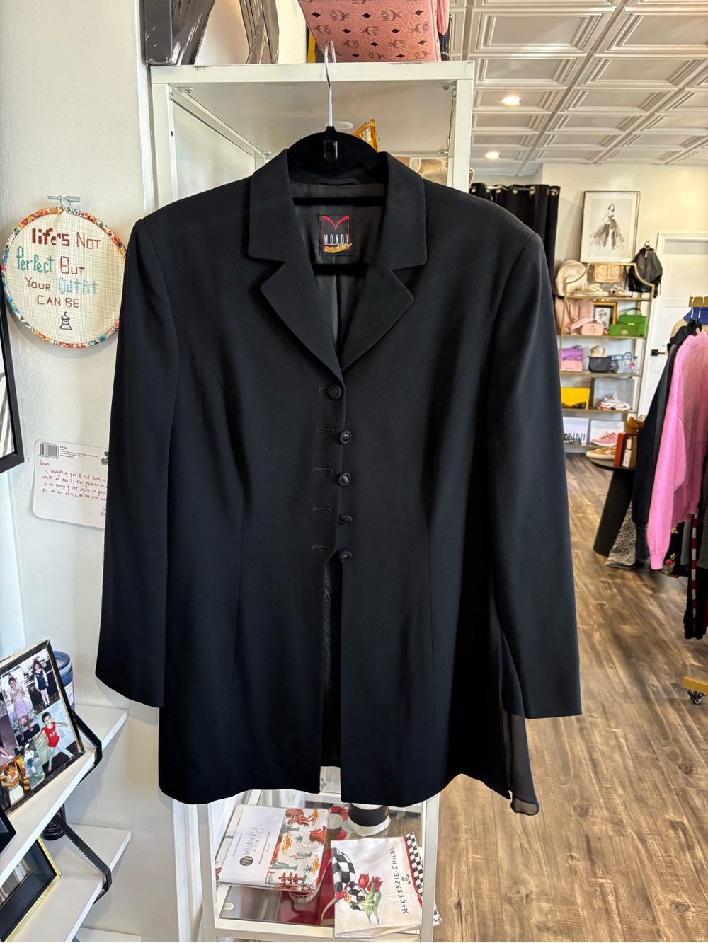Mondi Black vintage Black Longline Tailored Button-Front Blazer